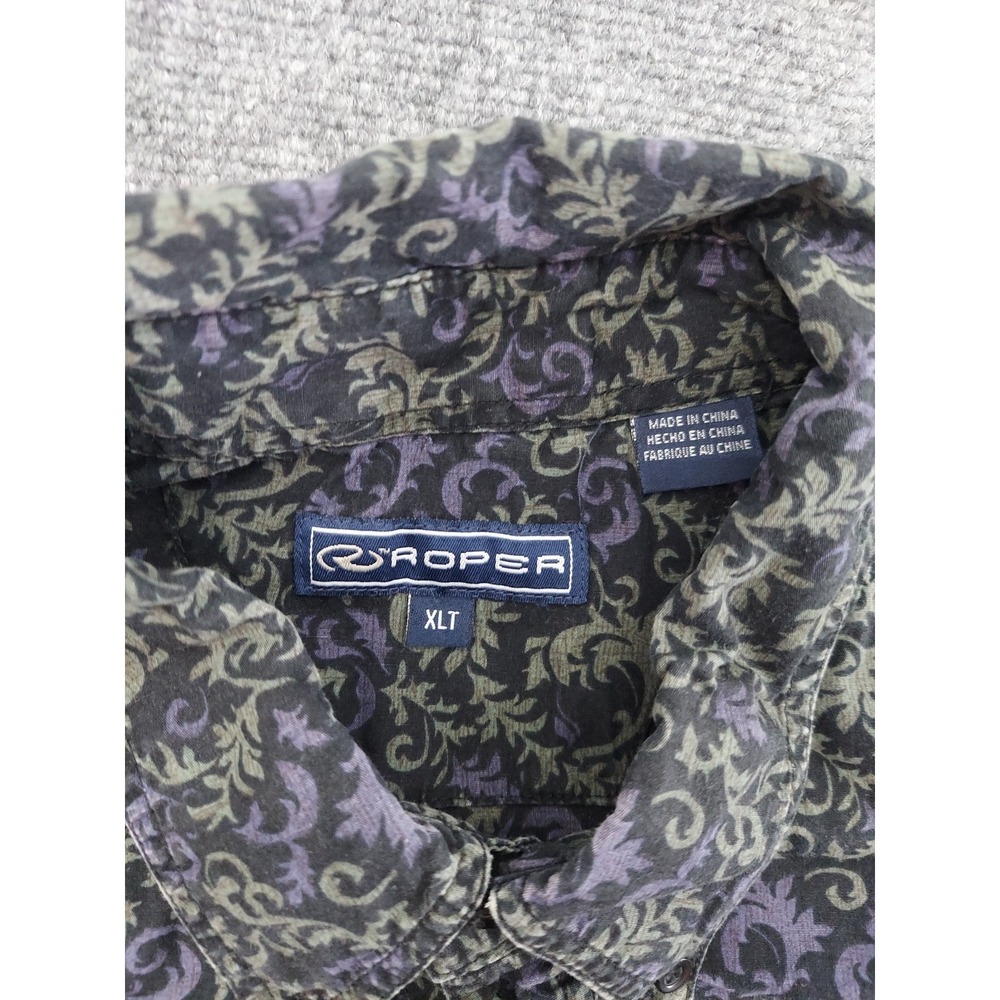 Roper Western Shirt Mens XL Tall Purple Paisley Allover Print Button Down Cowboy - Picture 3 of 10